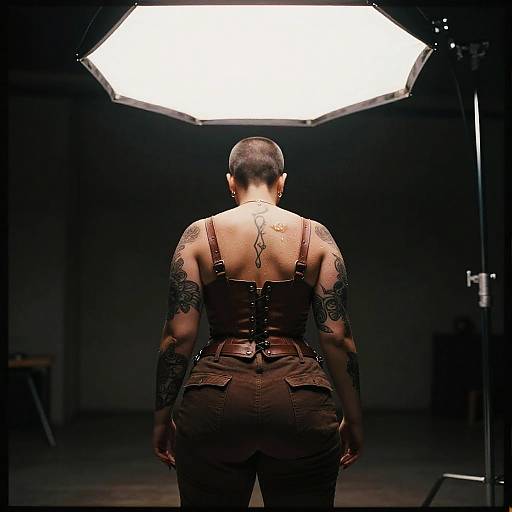Plus-Size Woman with Tattoos in Vintage Corset