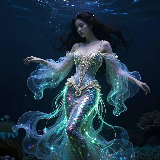 Bioluminescent Deep-Sea Siren Portrait