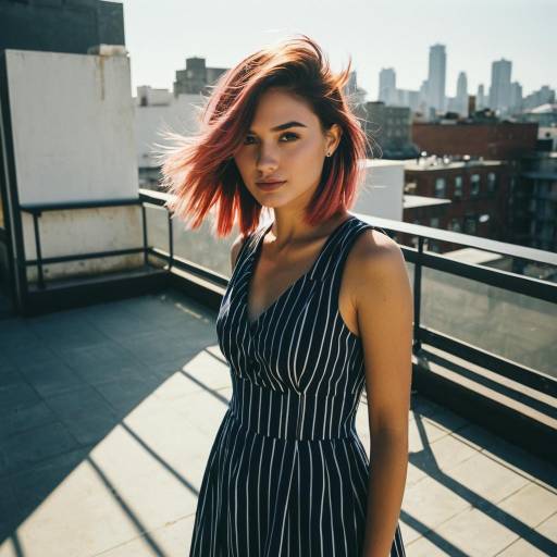 Woman with Peekaboo Color Hairstyle on Rooftop