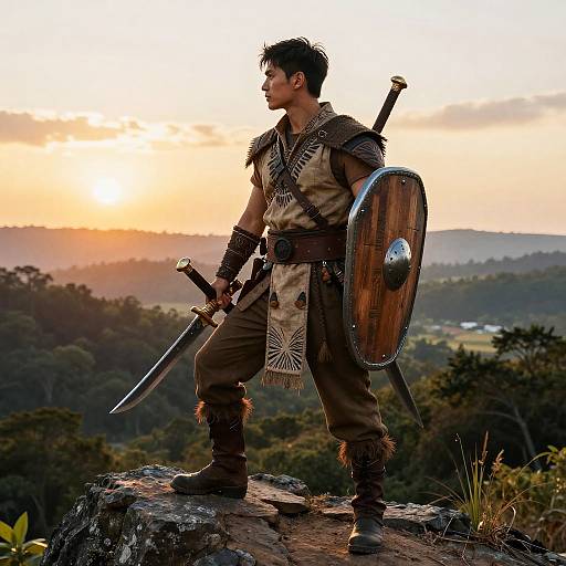 Battle-Ready Male Ranger on Cliff