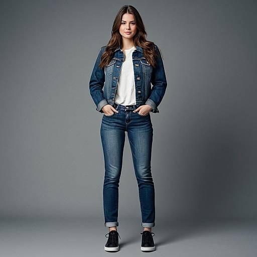 Young Woman in Stylish Denim Outfit