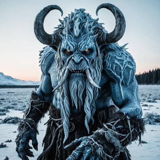 Desolate Frost Giant in Twilight Winter Landscape