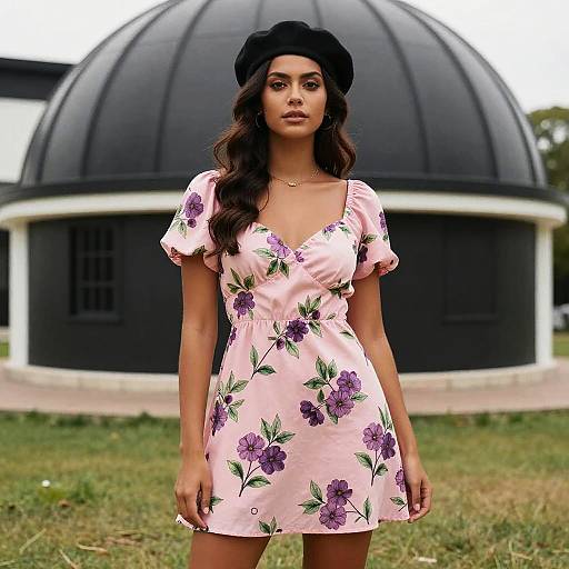 Young Woman in Floral Dress by Dome