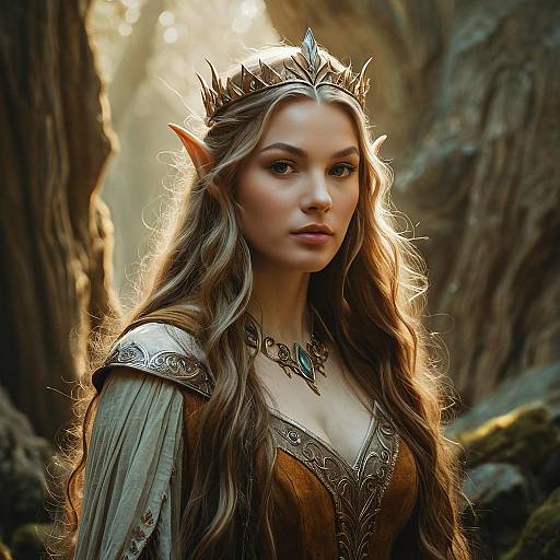 Fantasy Elf Woman with Crown in Forest