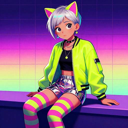 Neon Pop Art Teen with Cat Ears