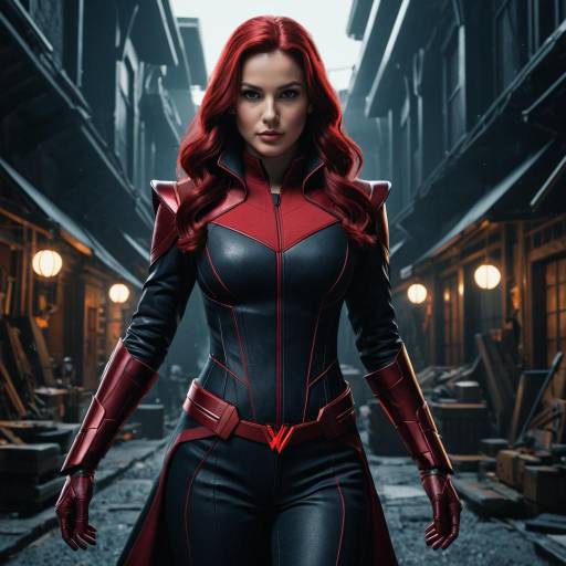 Hyperrealistic Female Superhero in Red and Black Costume