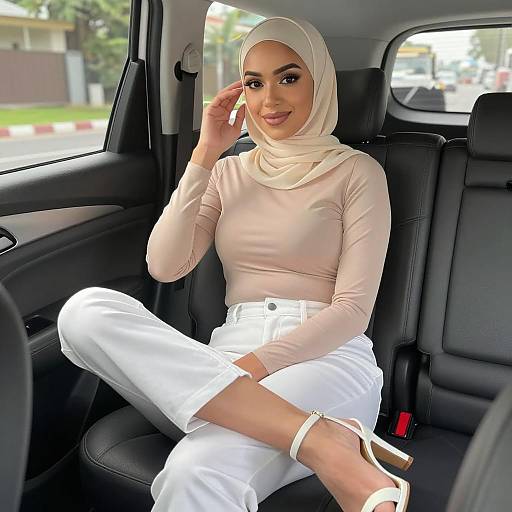Stylish Woman in Car with Hijab