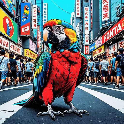 Pop Art Parrot in Cyberpunk Osaka Street