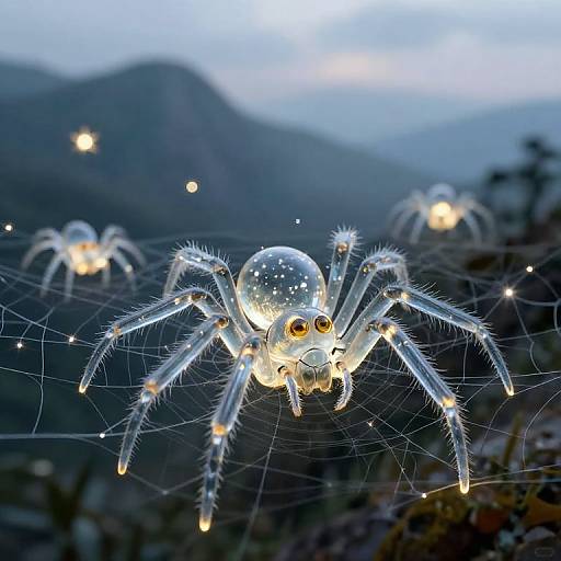 Luminous Glass Spiders on Mountain