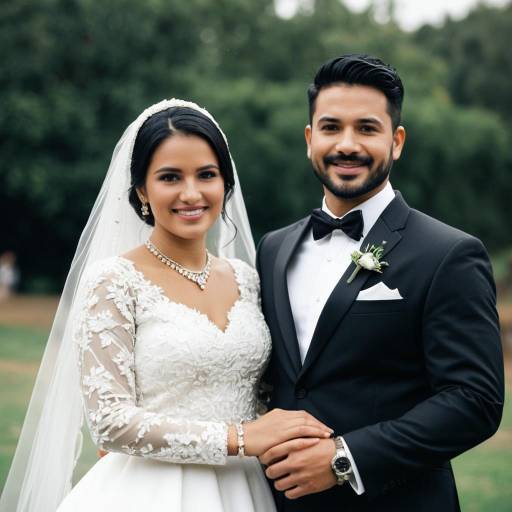 Smiling Bride and Groom Outdoors