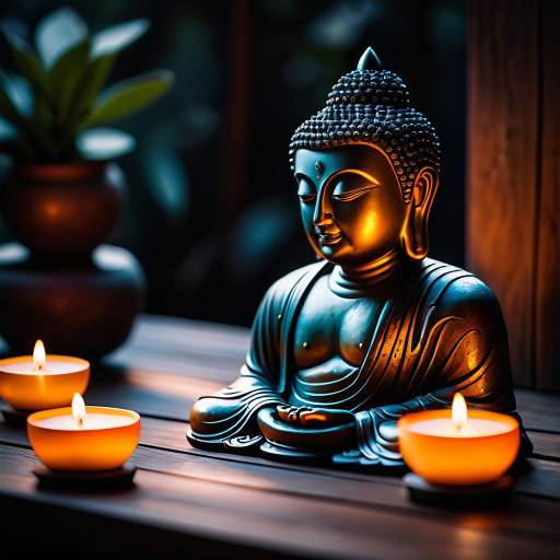 Buddha Statue in Tranquil Candlelight Buddha Statue in Tranquil Candlelight