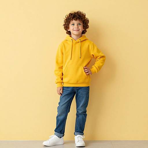 Cheerful Boy in Yellow Hoodie