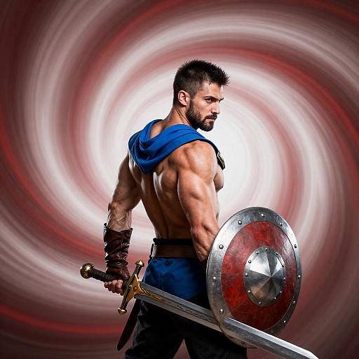 Muscular Warrior with Sword and Shield