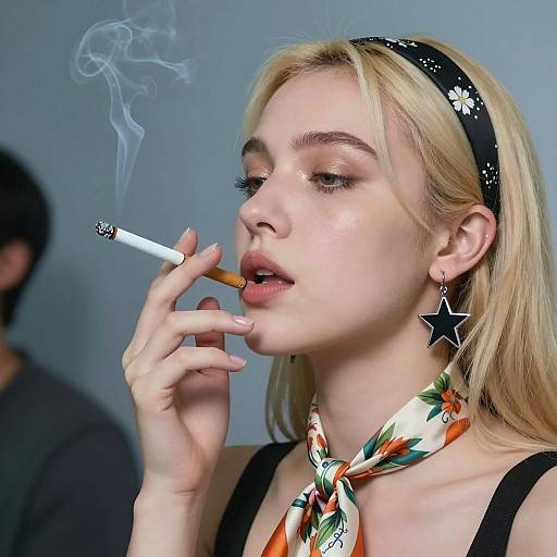 Blonde Woman with Cigarette and Scarf