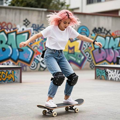 Pastel Pink Hair Girl Skateboarding