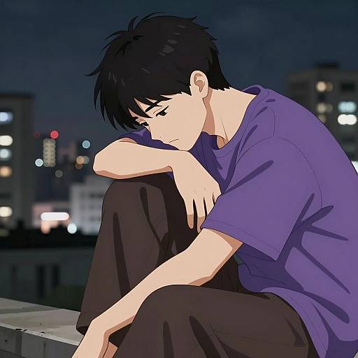 Melancholic Young Man in Cityscape