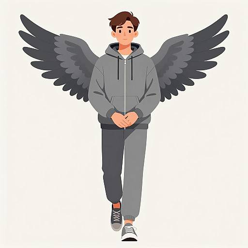 Young Man with Gray Wings Illustration