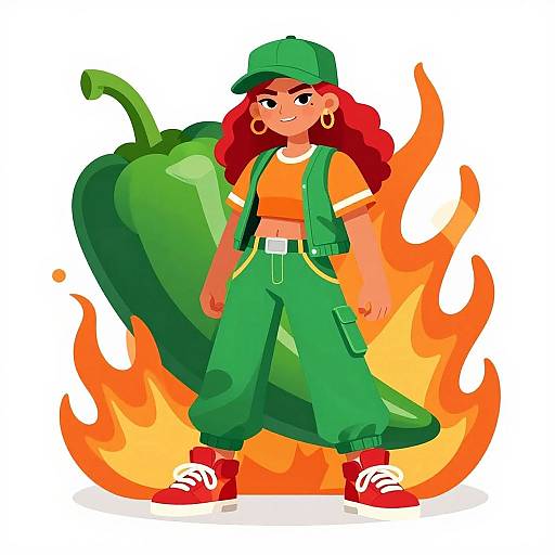 Fiery Female Hip-Hop Character Illustration
