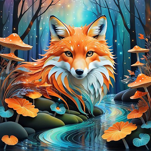 Surreal Fox Portrait in Nature's Embrace