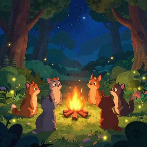 Pixar-Style Enchanted Woodland Campfire