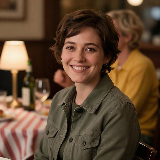 Warm Dinner Atmosphere with Smiling Woman