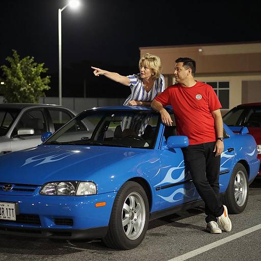 Nighttime Scene with Custom Car and Friends