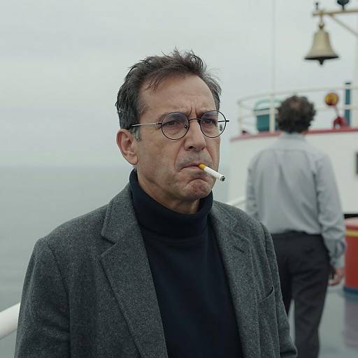 Concerned Man on Ship's Deck