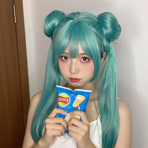 Young Woman with Turquoise Twin Buns