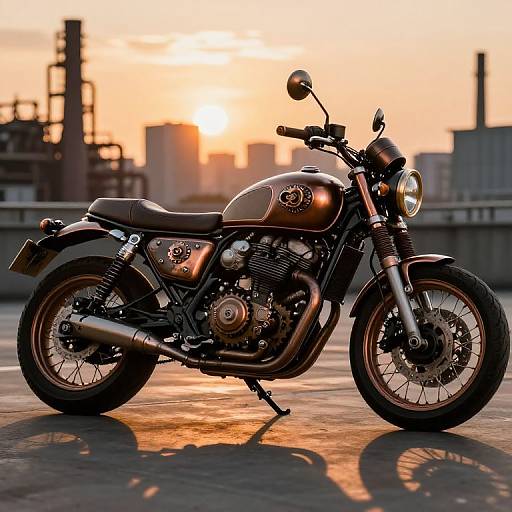 Steampunk Custom Motorcycle at Sunset