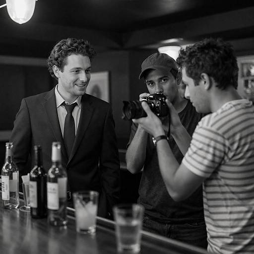 Black-and-White Bar Camera Crew Portrait