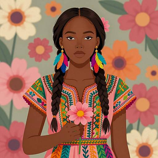 Vibrant Portrait of a Flower-adorned Woman