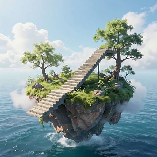 Serene Floating Island with Stairway