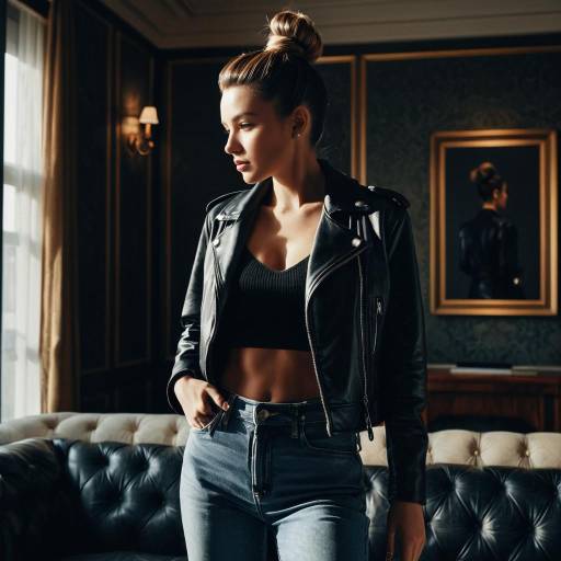 Fashion Model with High Bun in Leather Jacket Fashion Model with High Bun in Leather Jacket