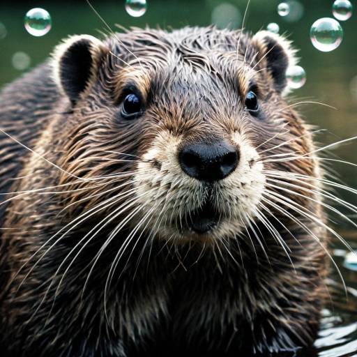 Close-up of a Beaver with Whiskers and Bubbles