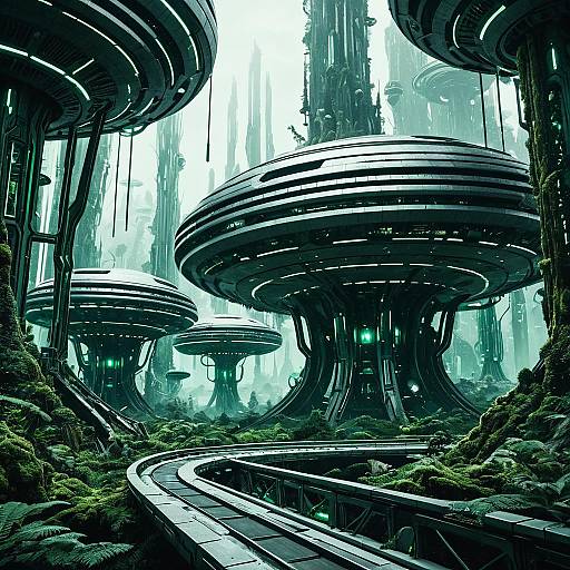 Futuristic Floating Structures in Surreal Forest