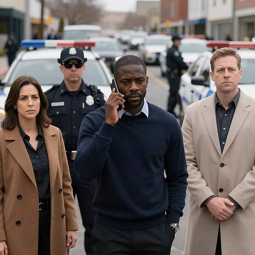 Group of Police Officers and Detectives on Urban Street