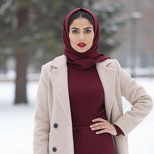 Elegant Woman in Burgundy Attire Outdoors