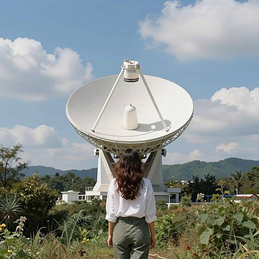 Woman in Forest with Complex Satellite