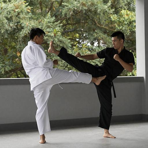 Martial Arts Sparring on Balcony