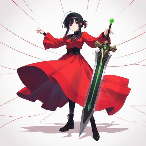 Serene Sorceress in Flowing Red Dress Serene Sorceress in Flowing Red Dress