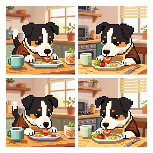 Pixelated Collage of Dog Dining