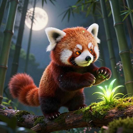 Moonlit Chibi Red Panda Cub Portrait