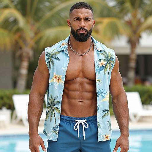 Muscular Black Man Poolside Portrait