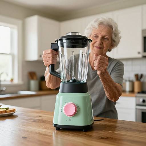 Grandma Blending in Colorful Kitchen