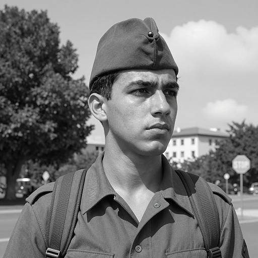 Serious Young Man in Military Style
