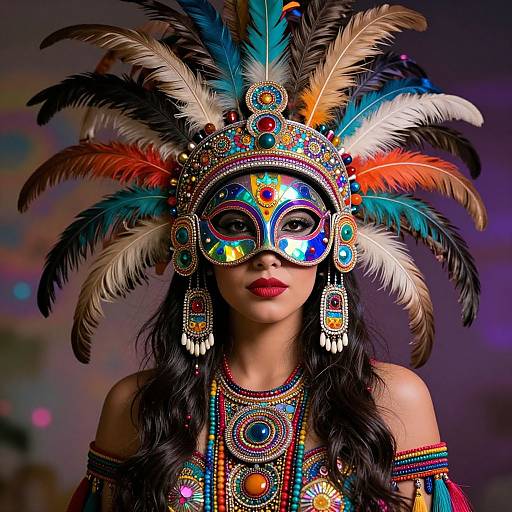 Psychedelic Aztec Woman in Feathers