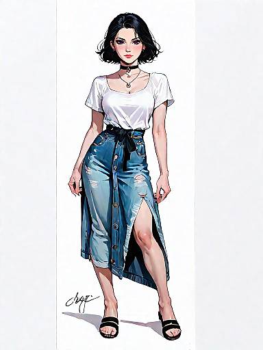 Edgy Woman in Black Wrap Dress