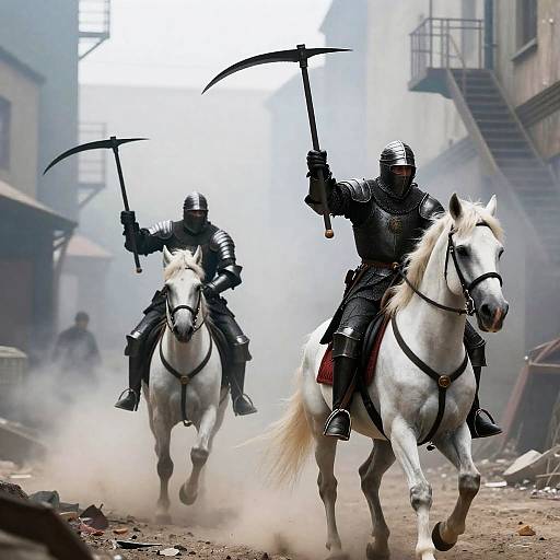 Medieval Knights Charging Through Urban Ruins