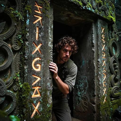 Adventurous Explorer in Ancient Temple