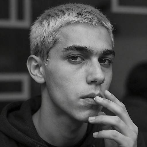 Black and White Portrait of Young Man Smoking